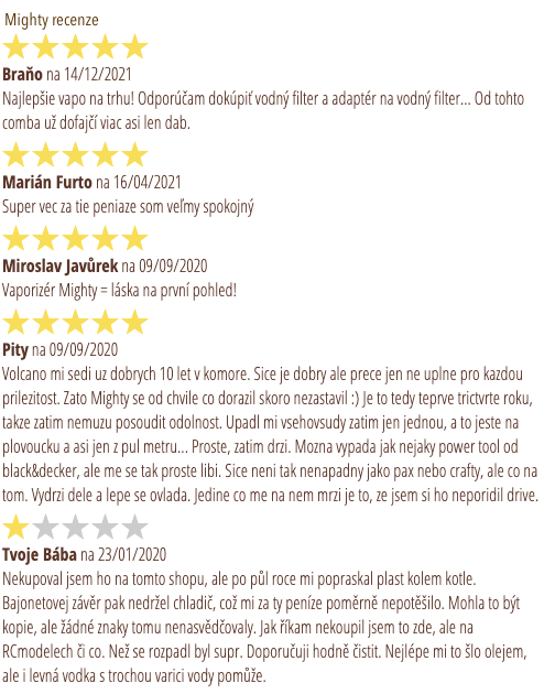 Recenze Mighty ze starého webu kvalitnivaporizer.cz, neověřeno. 