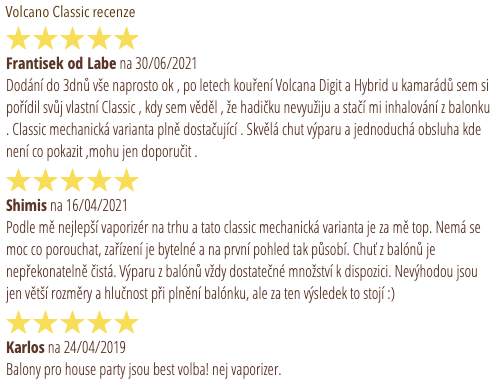 Recenze Volcano Classic ze starého webu kvalitnivaporizer.cz, neověřeno. 